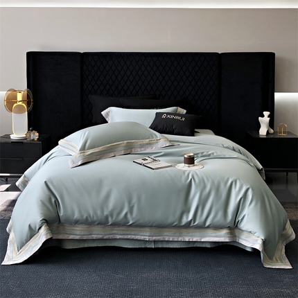 馨蕊家居 2024新款80s兰精天丝刺绣四件套-露晞 天丝露晞-北卡蓝