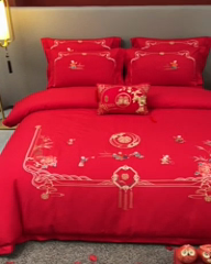 91家纺网 家纺一手货源 找家纺 晶缦家纺 2024新款亲肤舒适棉刺绣花婚庆四件套系列 百子迎亲-绣花花边床单款