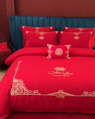 91家纺网 家纺一手货源 找家纺 晶缦家纺 2024新款亲肤舒适棉刺绣花婚庆四件套系列 喜上心头-绣花花边床单款