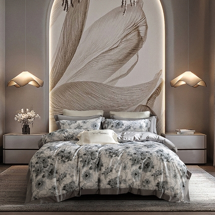 时亿家居 2024新款100支天丝棉数码四件套 简森 灰