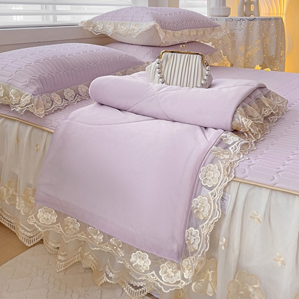 米莱家纺 2024新款蕾丝绣花凉席四件套 可可紫