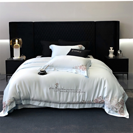 馨蕊家居 2024新款80s兰精天丝刺绣四件套-洛克庄园 天丝洛克庄园-北卡蓝