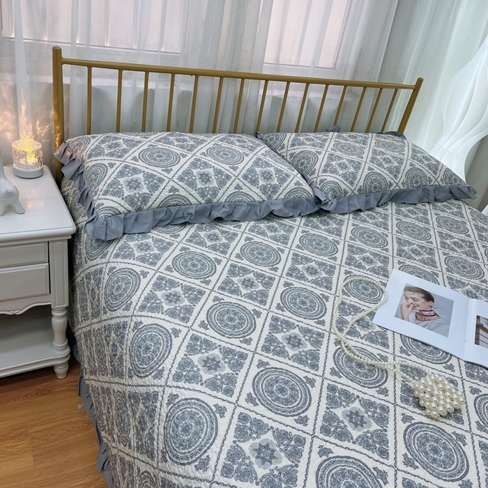 91家纺网 家纺一手货源 找家纺 暖居 2024新款夏季凉感云小棉森氧棉50棉50天丝床盖三件套 伦廓