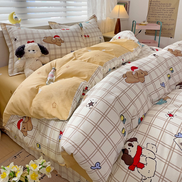 91家纺网 家纺一手货源 找家纺 乐童 2024新款直播爆款13070纯棉印花吊边款一字绣四件套-第七波 萌趣家族