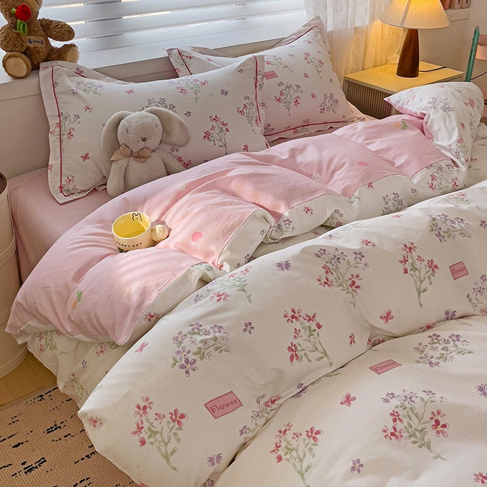 91家纺网 家纺一手货源 找家纺 乐童 2024新款直播爆款13070纯棉印花吊边款一字绣四件套-第七波 恋爱花束