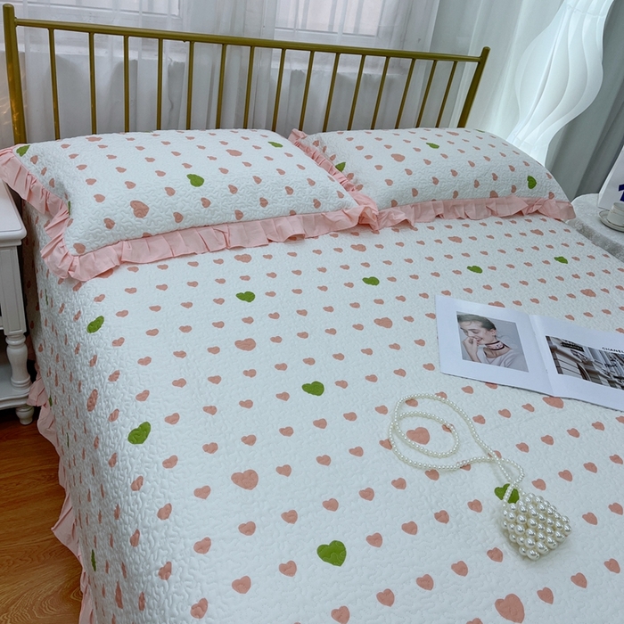 91家纺网 家纺一手货源 找家纺 暖居 2024新款夏季凉感云小棉森氧棉50棉50天丝床盖三件套 肉肉粉