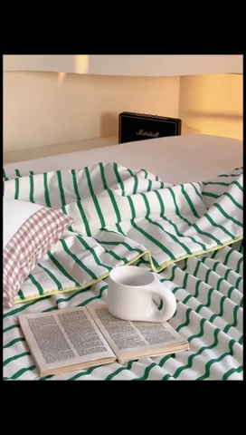 91家纺网 家纺一手货源 找家纺 洋铭区 2024新款贝壳边全棉印花夏被 绿小条