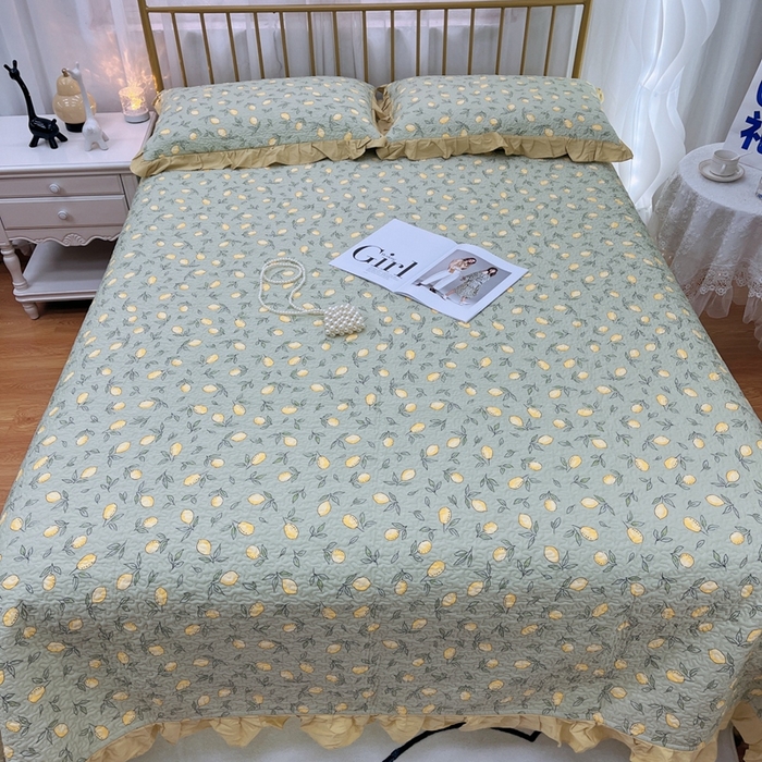 91家纺网 家纺一手货源 找家纺 暖居 2024新款夏季凉感云小棉森氧棉50棉50天丝床盖三件套 柠檬绿
