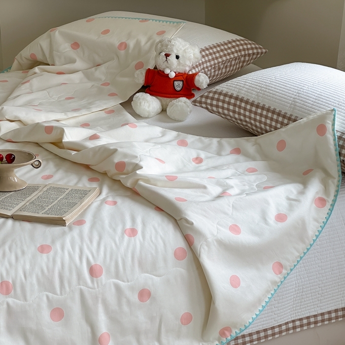 91家纺网 家纺一手货源 找家纺 洋铭区 2024新款贝壳边全棉印花夏被 粉小圆