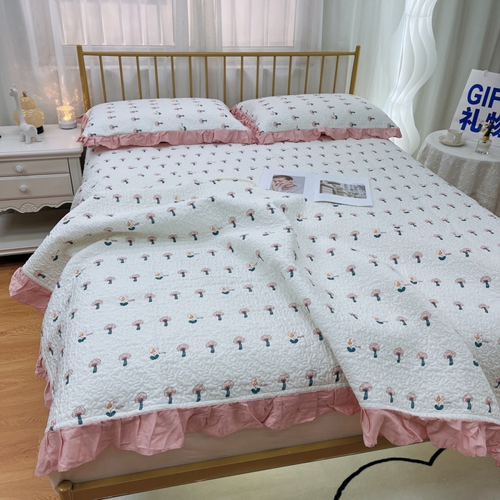 91家纺网 家纺一手货源 找家纺 暖居 2024新款夏季凉感云小棉森氧棉50棉50天丝床盖三件套 纷纷乐园