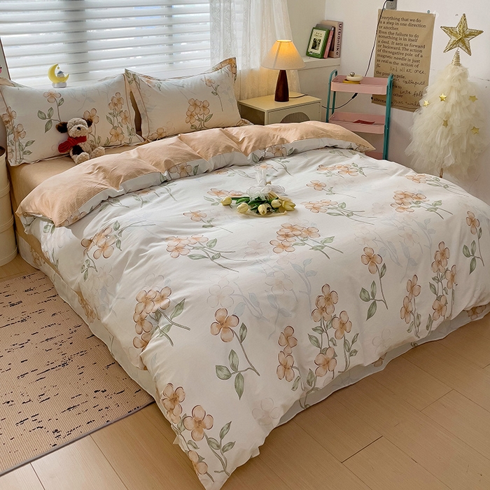 91家纺网 家纺一手货源 找家纺 乐童 2024新款直播爆款13070纯棉印花吊边款一字绣四件套-第七波 百香茶樱