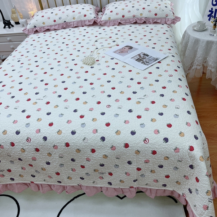 91家纺网 家纺一手货源 找家纺 暖居 2024新款夏季凉感云小棉森氧棉50棉50天丝床盖三件套 草莓芝士