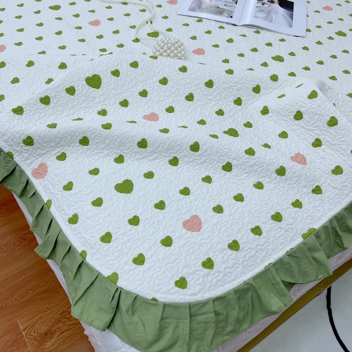 91家纺网 家纺一手货源 找家纺 暖居 2024新款夏季凉感云小棉森氧棉50棉50天丝床盖三件套 肉肉绿