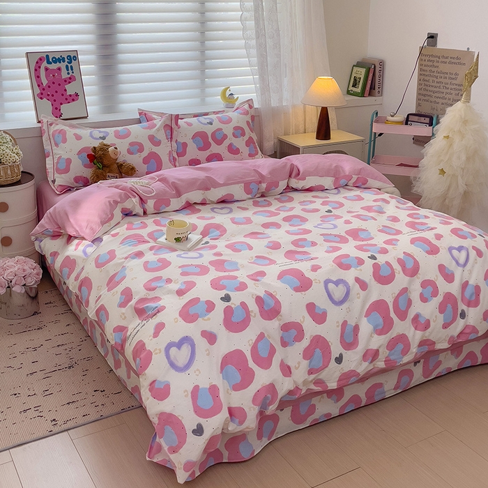 91家纺网 家纺一手货源 找家纺 乐童 2024新款直播爆款13070纯棉印花吊边款一字绣四件套-第七波 漫语红