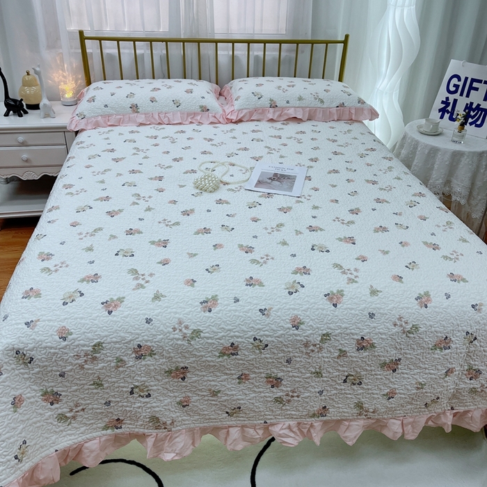 91家纺网 家纺一手货源 找家纺 暖居 2024新款夏季凉感云小棉森氧棉50棉50天丝床盖三件套 町花粉