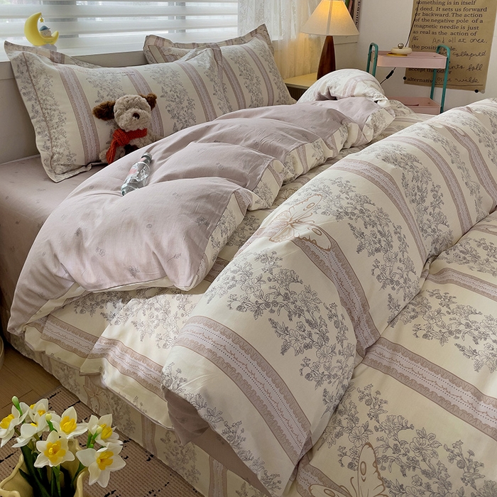 91家纺网 家纺一手货源 找家纺 乐童 2024新款直播爆款13070纯棉印花吊边款一字绣四件套-第七波 赫本风