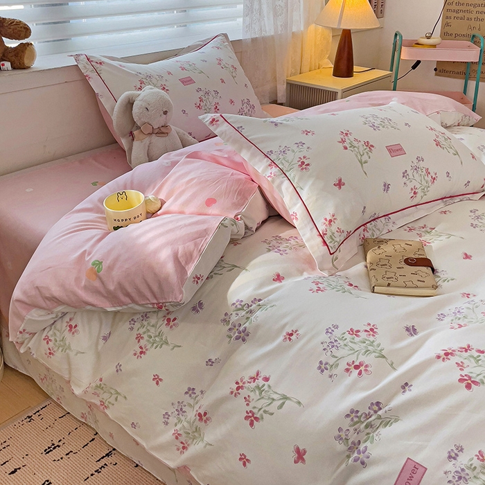 91家纺网 家纺一手货源 找家纺 乐童 2024新款直播爆款13070纯棉印花吊边款一字绣四件套-第七波 恋爱花束