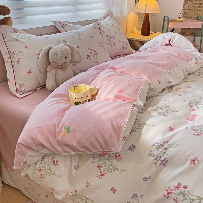 91家纺网 家纺一手货源 找家纺 乐童 2024新款直播爆款13070纯棉印花吊边款一字绣四件套-第七波 恋爱花束