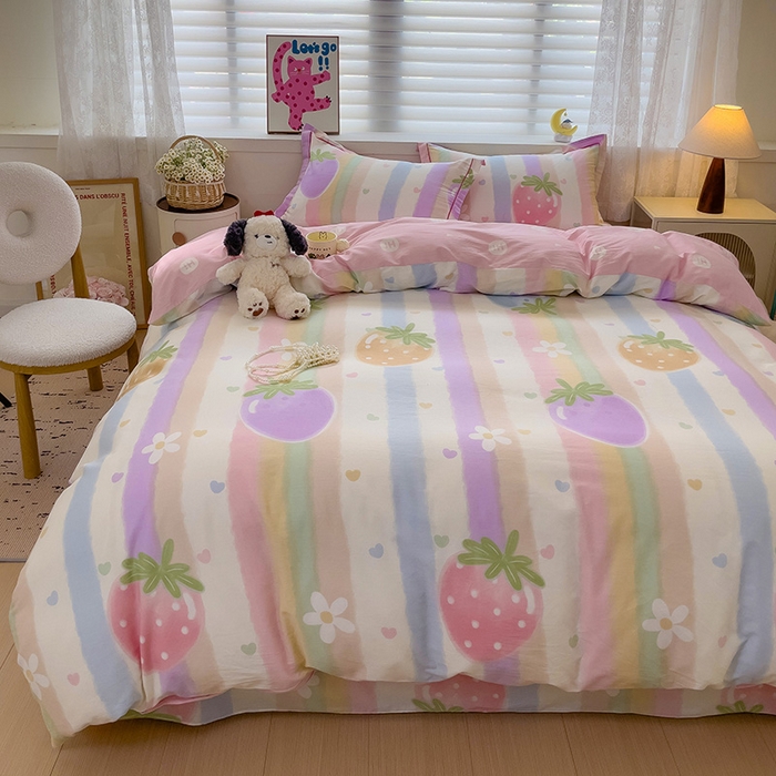 91家纺网 家纺一手货源 找家纺 乐童 2024新款直播爆款13070纯棉印花吊边款一字绣四件套-第七波 爱的萌约