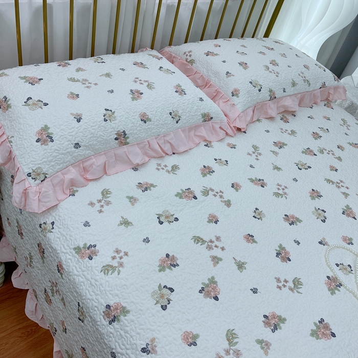 91家纺网 家纺一手货源 找家纺 暖居 2024新款夏季凉感云小棉森氧棉50棉50天丝床盖三件套 町花粉