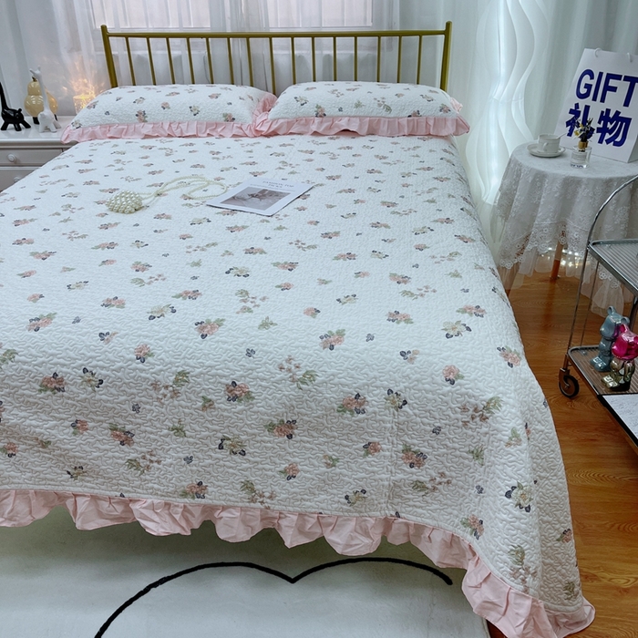 91家纺网 家纺一手货源 找家纺 暖居 2024新款夏季凉感云小棉森氧棉50棉50天丝床盖三件套 町花粉