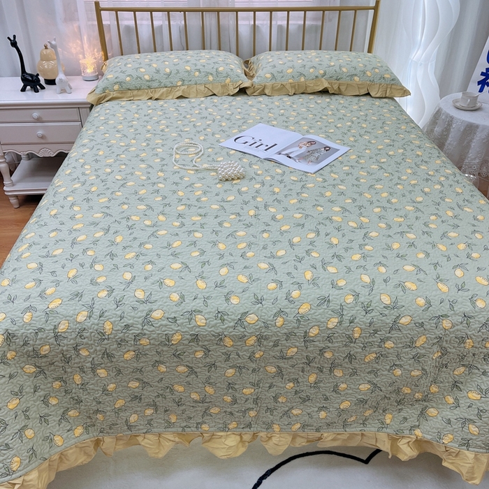 91家纺网 家纺一手货源 找家纺 暖居 2024新款夏季凉感云小棉森氧棉50棉50天丝床盖三件套 柠檬绿