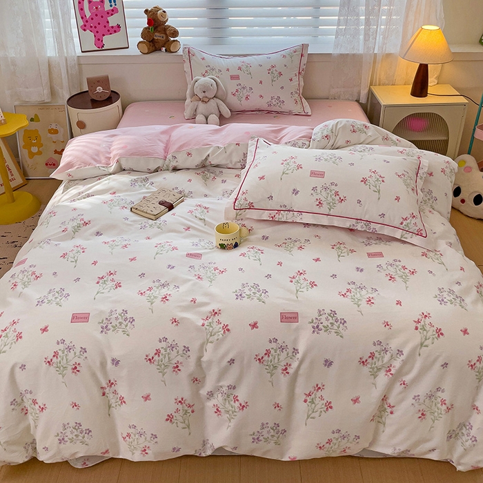 91家纺网 家纺一手货源 找家纺 乐童 2024新款直播爆款13070纯棉印花吊边款一字绣四件套-第七波 恋爱花束