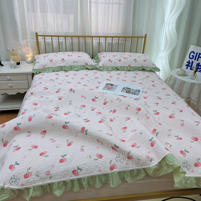 91家纺网 家纺一手货源 找家纺 暖居 2024新款夏季凉感云小棉森氧棉50棉50天丝床盖三件套 樱桃小熊粉