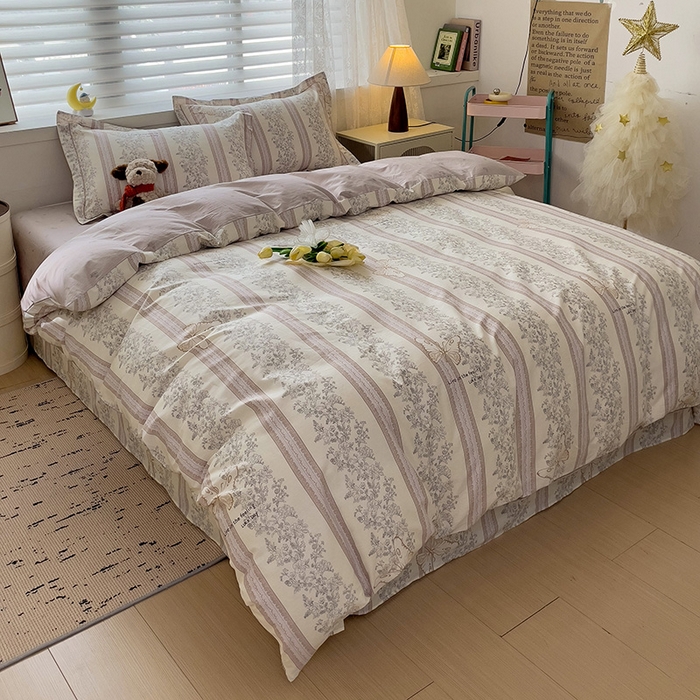 91家纺网 家纺一手货源 找家纺 乐童 2024新款直播爆款13070纯棉印花吊边款一字绣四件套-第七波 赫本风