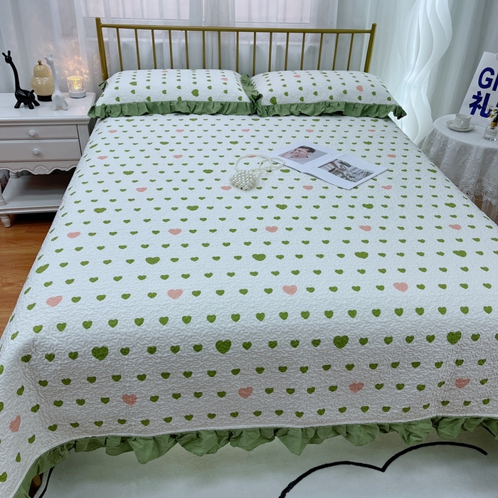 91家纺网 家纺一手货源 找家纺 暖居 2024新款夏季凉感云小棉森氧棉50棉50天丝床盖三件套 肉肉绿