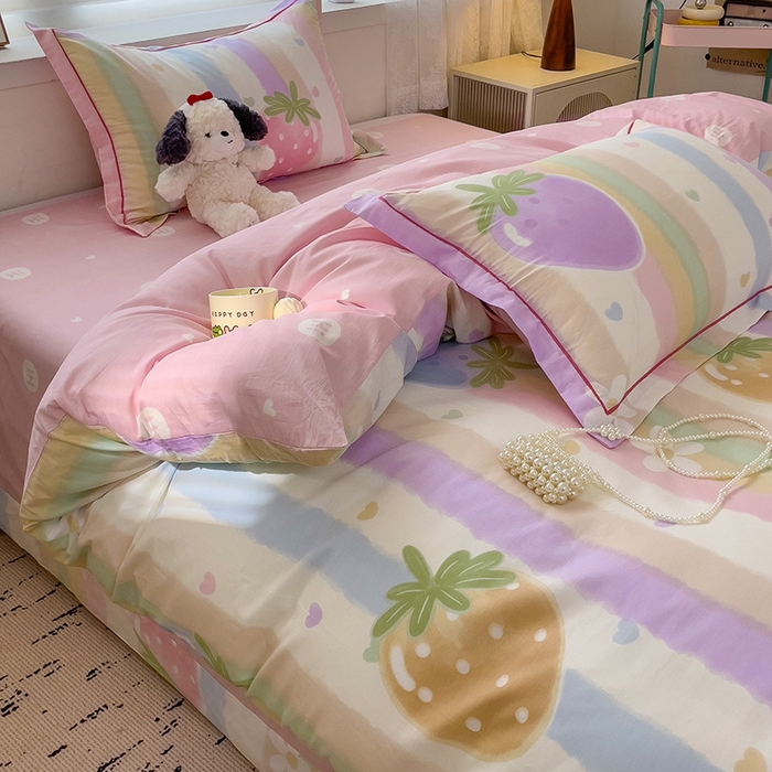 91家纺网 家纺一手货源 找家纺 乐童 2024新款直播爆款13070纯棉印花吊边款一字绣四件套-第七波 爱的萌约