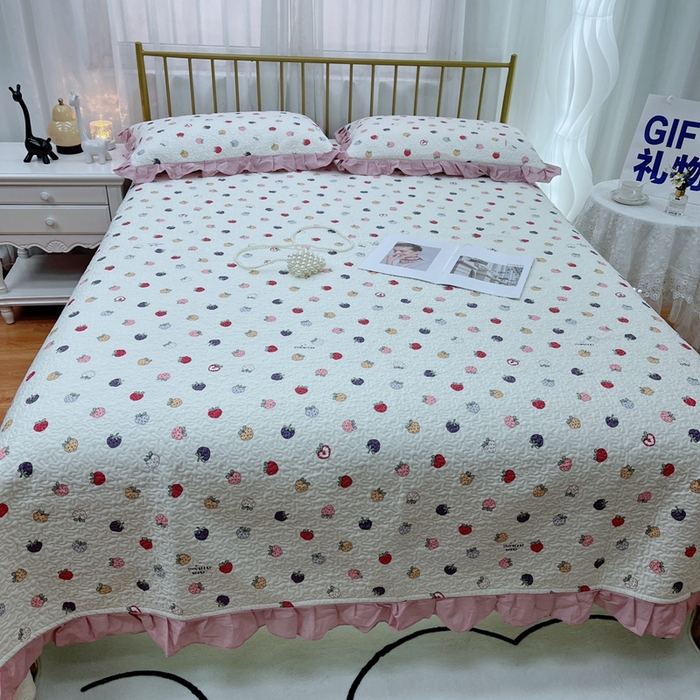 91家纺网 家纺一手货源 找家纺 暖居 2024新款夏季凉感云小棉森氧棉50棉50天丝床盖三件套 草莓芝士