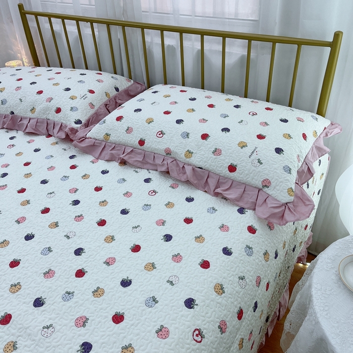 91家纺网 家纺一手货源 找家纺 暖居 2024新款夏季凉感云小棉森氧棉50棉50天丝床盖三件套 草莓芝士