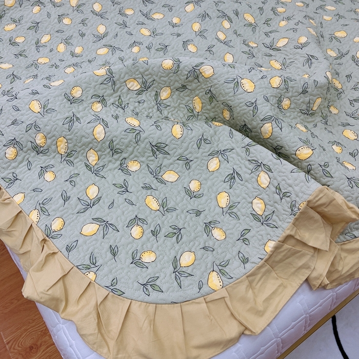 91家纺网 家纺一手货源 找家纺 暖居 2024新款夏季凉感云小棉森氧棉50棉50天丝床盖三件套 柠檬绿