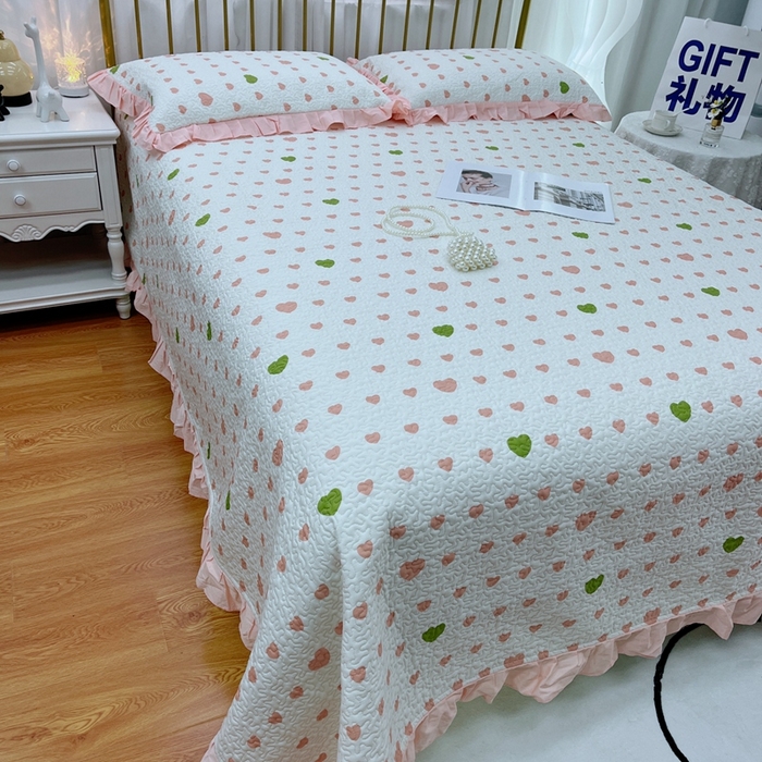 91家纺网 家纺一手货源 找家纺 暖居 2024新款夏季凉感云小棉森氧棉50棉50天丝床盖三件套 肉肉粉