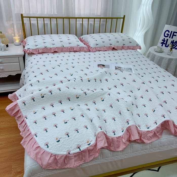 91家纺网 家纺一手货源 找家纺 暖居 2024新款夏季凉感云小棉森氧棉50棉50天丝床盖三件套 纷纷乐园