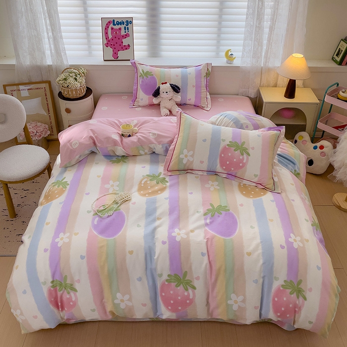 91家纺网 家纺一手货源 找家纺 乐童 2024新款直播爆款13070纯棉印花吊边款一字绣四件套-第七波 爱的萌约