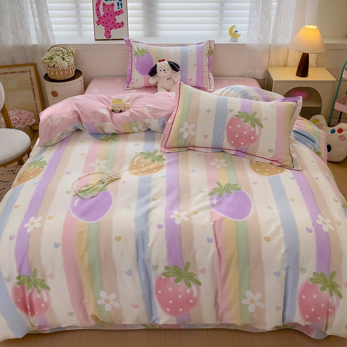 91家纺网 家纺一手货源 找家纺 乐童 2024新款直播爆款13070纯棉印花吊边款一字绣四件套-第七波 爱的萌约