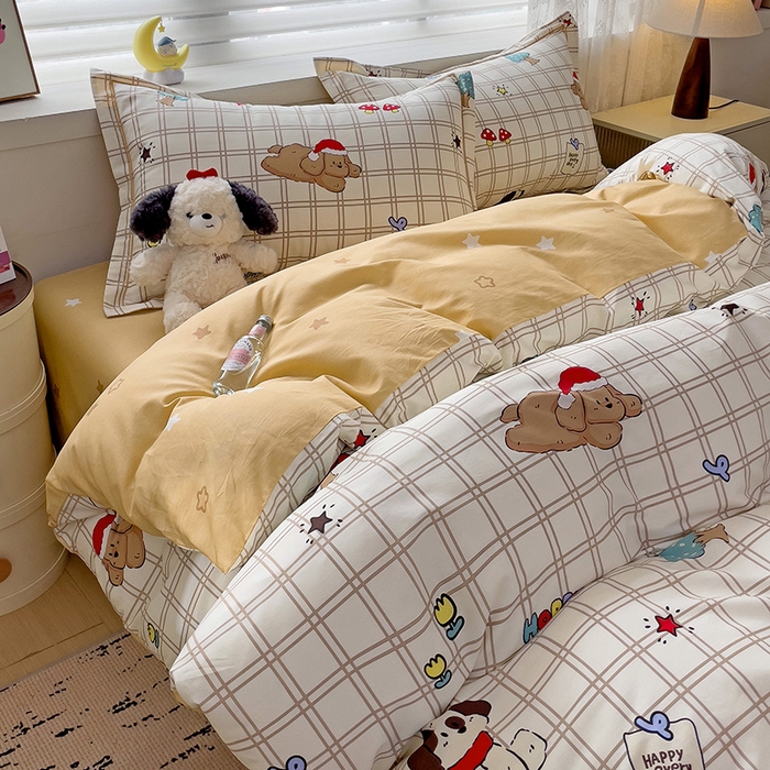 91家纺网 家纺一手货源 找家纺 乐童 2024新款直播爆款13070纯棉印花吊边款一字绣四件套-第七波 萌趣家族