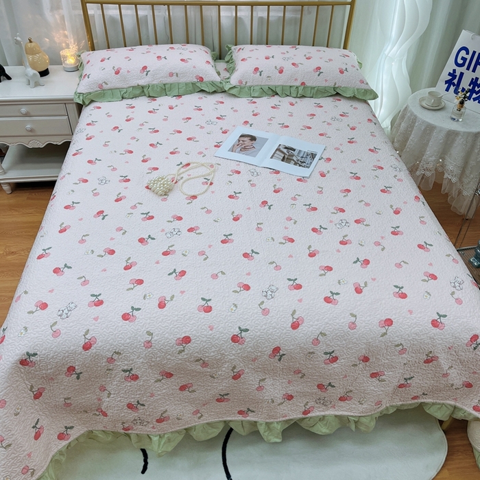 91家纺网 家纺一手货源 找家纺 暖居 2024新款夏季凉感云小棉森氧棉50棉50天丝床盖三件套 樱桃小熊粉