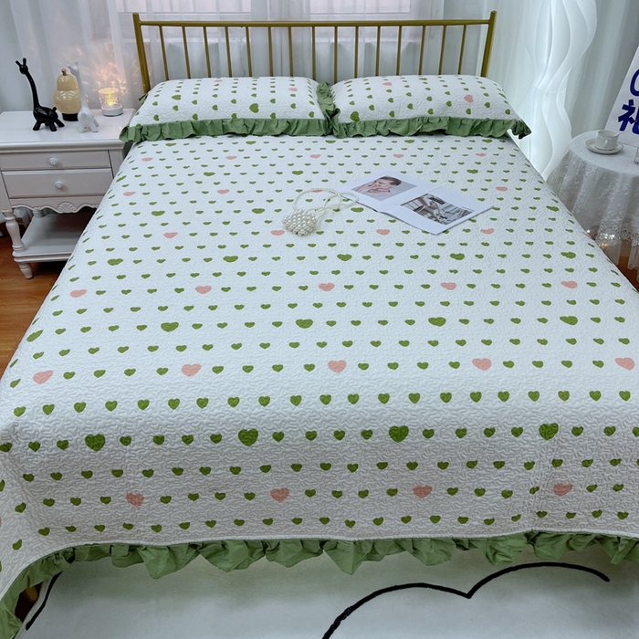 91家纺网 家纺一手货源 找家纺 暖居 2024新款夏季凉感云小棉森氧棉50棉50天丝床盖三件套 肉肉绿