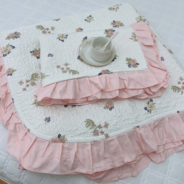 91家纺网 家纺一手货源 找家纺 暖居 2024新款夏季凉感云小棉森氧棉50棉50天丝床盖三件套 町花粉