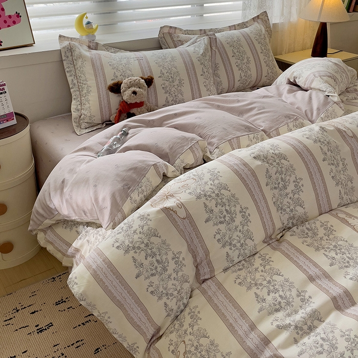 91家纺网 家纺一手货源 找家纺 乐童 2024新款直播爆款13070纯棉印花吊边款一字绣四件套-第七波 赫本风