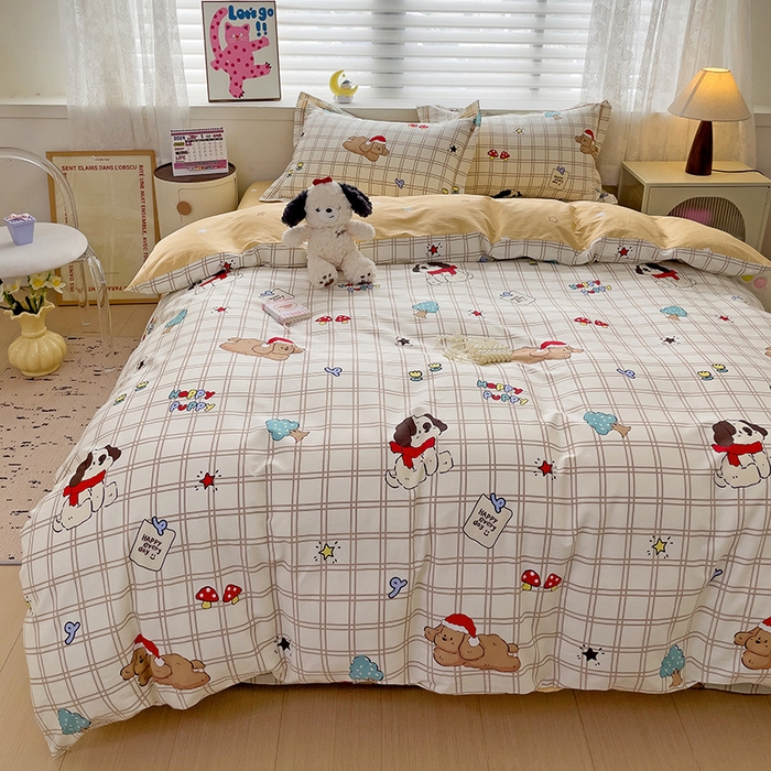 91家纺网 家纺一手货源 找家纺 乐童 2024新款直播爆款13070纯棉印花吊边款一字绣四件套-第七波 萌趣家族