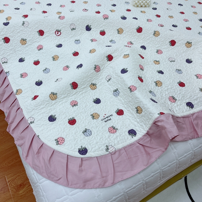 91家纺网 家纺一手货源 找家纺 暖居 2024新款夏季凉感云小棉森氧棉50棉50天丝床盖三件套 草莓芝士