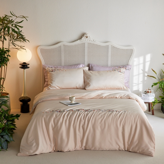 91家纺网 家纺一手货源 找家纺 云胡 2024新款进口莱赛尔纤维棉四件套-四月 泡芙粉