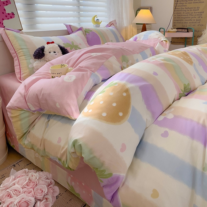 91家纺网 家纺一手货源 找家纺 乐童 2024新款直播爆款13070纯棉印花吊边款一字绣四件套-第七波 爱的萌约