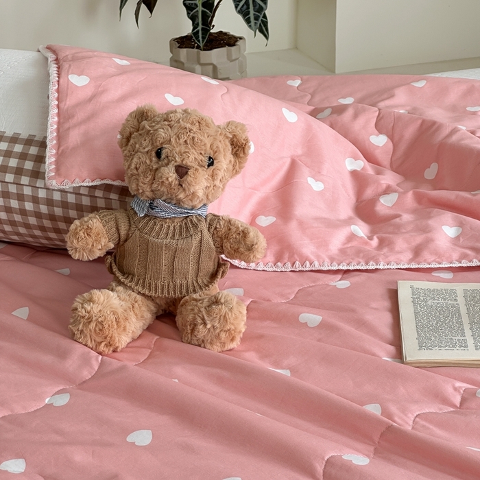 91家纺网 家纺一手货源 找家纺 洋铭区 2024新款贝壳边全棉印花夏被 粉色小心心