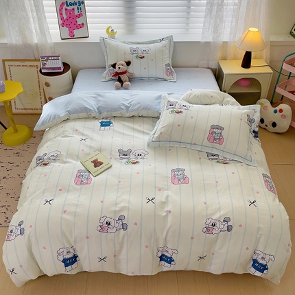 91家纺网 家纺一手货源 找家纺 乐童 2024新款直播爆款13070纯棉印花吊边款一字绣四件套-第七波 可爱小狗