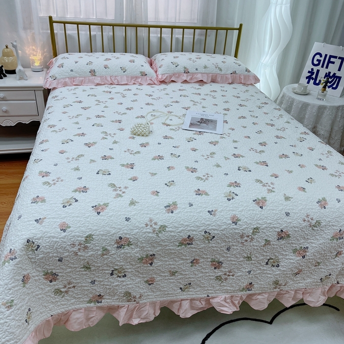 91家纺网 家纺一手货源 找家纺 暖居 2024新款夏季凉感云小棉森氧棉50棉50天丝床盖三件套 町花粉